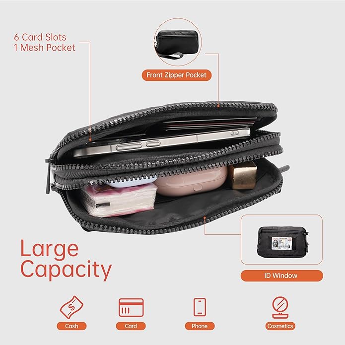 Wristlet Wallets for Women Checkered Nylon Quilted Wallet Travel Crossbody Bags with 4 Zippers Coin Card Phone Holder