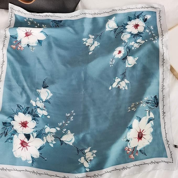 FONYVE Silk Feeling Scarf Medium Square Satin Head Scarf for Women 27.5 × 27.5 inches