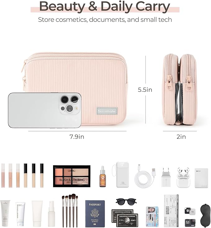 Preppy Makeup Bag, Rectangle Double Detachable Cosmetic Organizer, Clear Side Panel Portable Travel Pouches for In-Flight Essentials, Beauty & Tech Accessories, Gift for Women