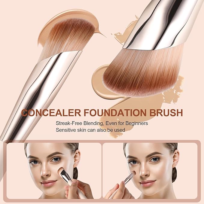 Angled Foundation Brush and Under Eye Concealer Brush, 2 piece Foundation Brush for Liquid Makeup, Cream, Stick Concealer Foundation Nose Contour Eyeshadow Blending
