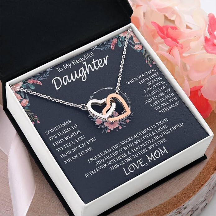VIRAGIL To My Daughter Gift Necklace From Dad or Mom - Badass Daughter Jewelry With Heartfelt Message & Elegant Box