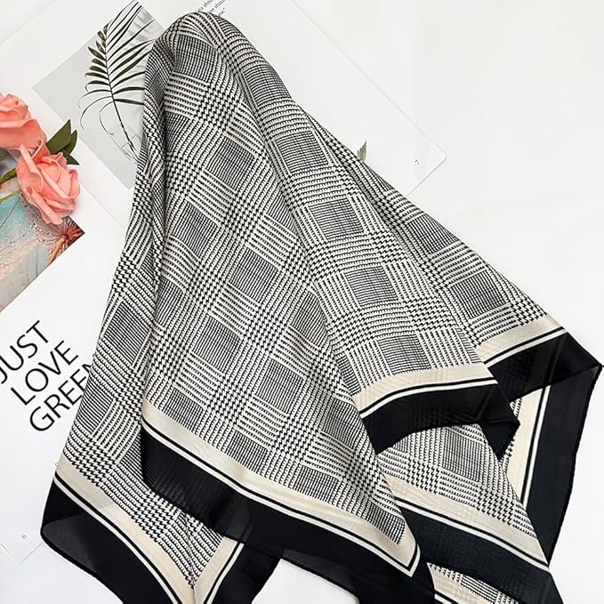 FONYVE Silk Feeling Scarf Medium Square Satin Head Scarf for Women 27.5 × 27.5 inches