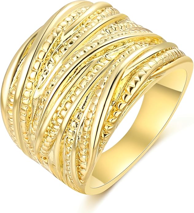 Mytys 2 Tone Intertwined Crossover Statement Ring Fashion Chunky Band Rings for Women Wide Index Finger Rings Costume Jewelry