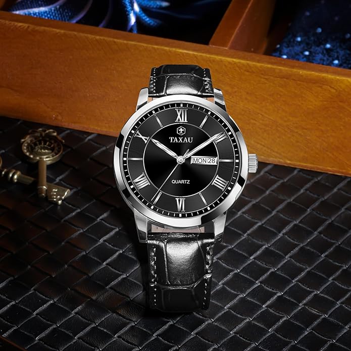 Watch Men,Big Face Watch for Men,Leather Band Wrist Man Watches,Classic Date Day Watches Mens Analog Waterproof Relojes para Hombres Blue/Gray/White/Black Dial