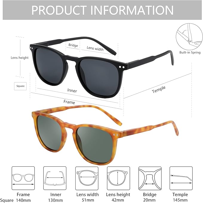 ZENOTTIC Polarized Sunglasses for Women Men: Retro Shades Round | Square Frame UV Protection 2 Pack