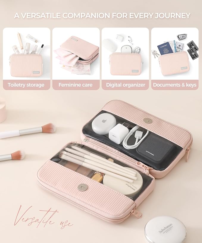 Preppy Makeup Bag, Rectangle Double Detachable Cosmetic Organizer, Clear Side Panel Portable Travel Pouches for In-Flight Essentials, Beauty & Tech Accessories, Gift for Women