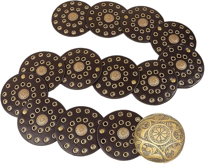 Hollow Wide Disc Belt for Women Concho Leather Metal Buckle Boho Belt Cowgirl Vintage Western Chunky Waist Belts