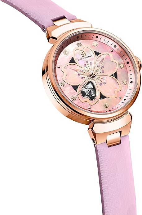 Women Watches Cherry Blossom Women's Watch Mother of Pearl Dial Ladies Watch with Leather Strap Sakura Petal Shape Cherry Blossom Watches for Women Sapphire Crystal Glass for Durability and Clarity