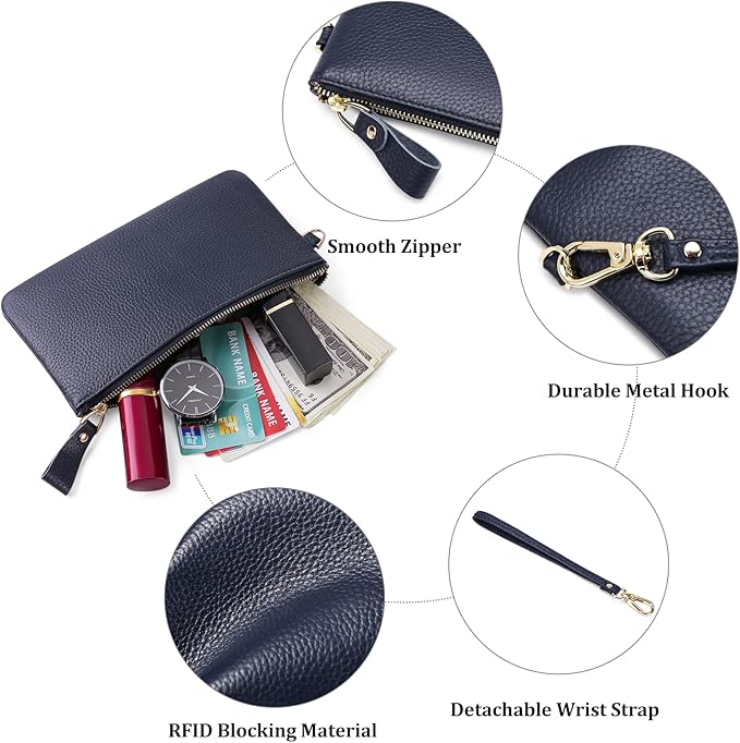 GOIACII Women's Wristlet Clutch Slim Leather Wallet RFID Blocking Handbag