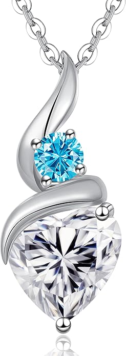 ANDSO Moissanite Heart Pendant Necklaces for Women, 925 Sterling Silver Necklace with Birthstone, Ideal Anniversary Present or Birthday Christmas Valentine Jewelry Gifts for Mom Wife Her Girlfriend