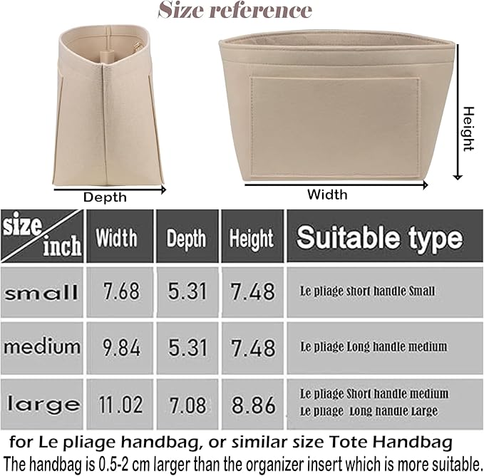 Lckaey Organizer insert For longchamp inserts for long champ L bag le pliage Organizer insert large beige