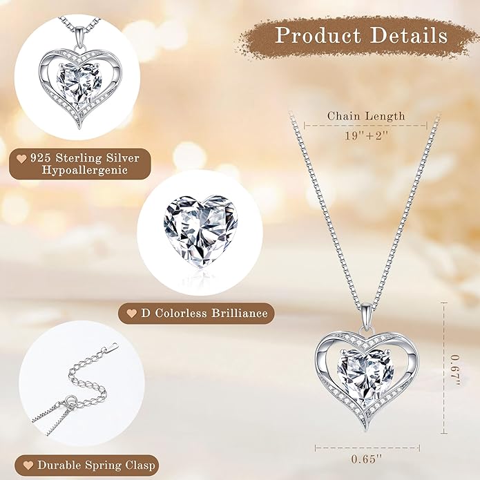 MOOSEA Valentines Day Gifts for Her, 1-3ct D Color VVS1 925 Sterling Silver Anniversary Birthday Gifts for Women Wife Girlfriend Jewelry Moissanite Necklace