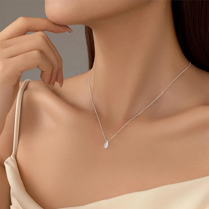 EVEYE S925 Sterling Silver Necklace For Women, Teardrop Pendant Necklaces, Pear Pendant Necklace Jewelry Minimalist style Gift