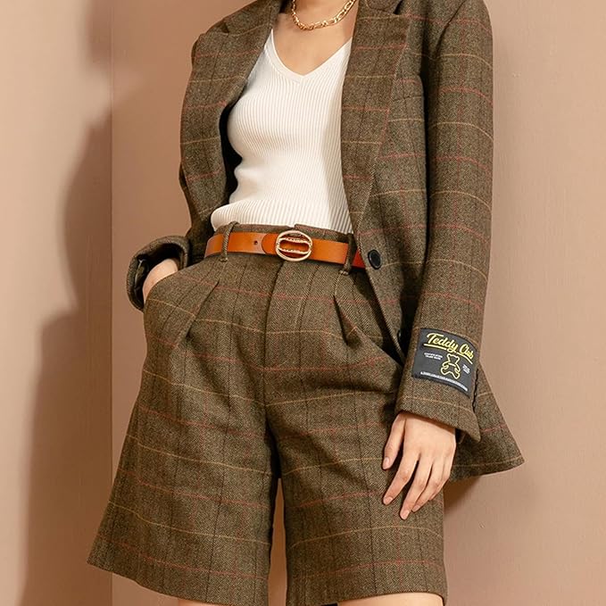 Women's Fashion Classic Metal Buckle Leather Belt with Jeans Dress