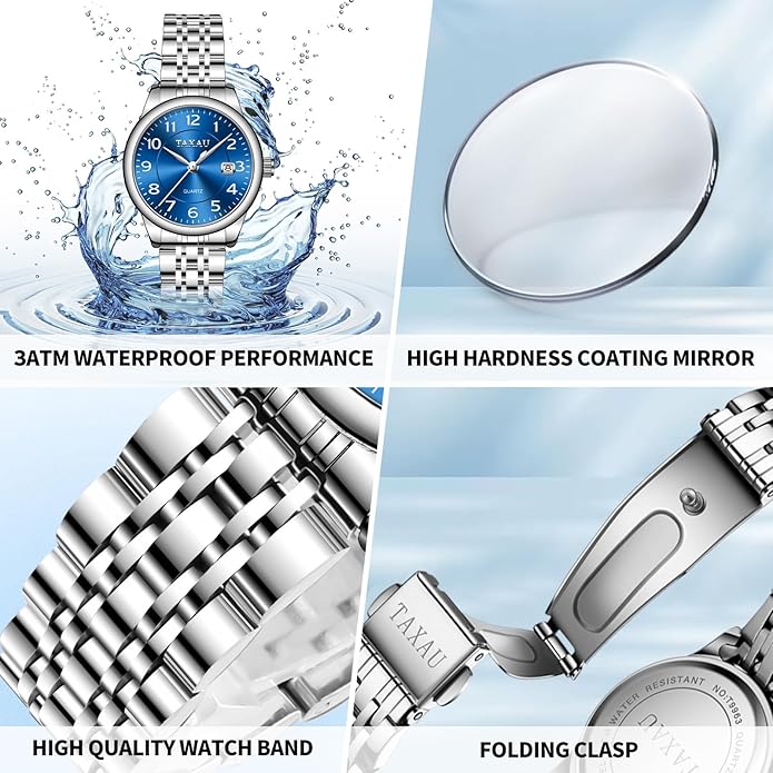 Womens Watch Fashion Dress Waterproof Silver Watches for Women Casual Easy Read Quartz Analog Women's Watch Two Tone Stainless Steel Ladies Watches with Day Date