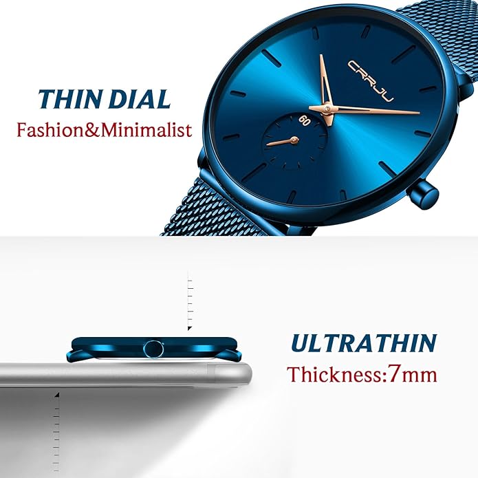 Mens Watches Ultra-Thin Minimalist Waterproof - Fashion Wrist Watch for Men Unisex Dress with Stainless Steel Mesh Band