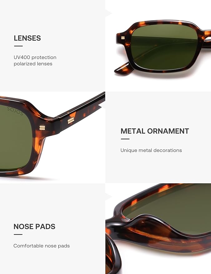 SOJOS Trendy Rectangle Polarized Sunglasses Womens Mens, Small Retro Fashion Thin Slim Square Sunnies SJ2610