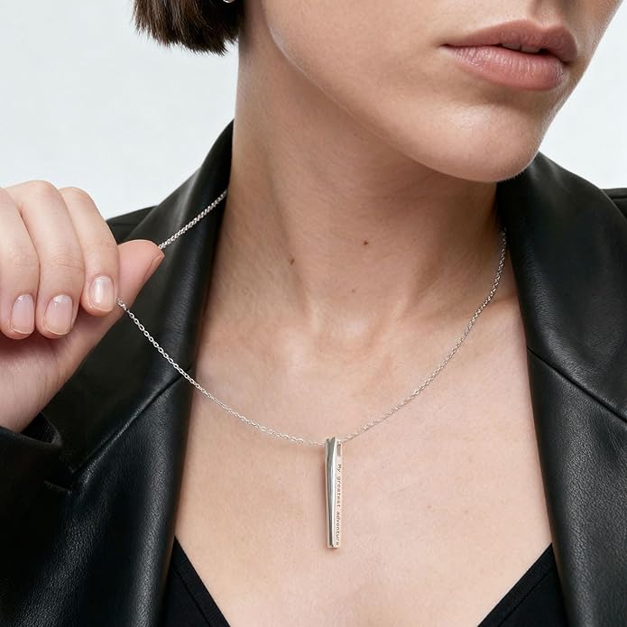 OAK & LUNA - Personalized Pillar Bar Necklace with Diamond Options - Custom Inscription Engraved Pendant - Up to 4 Names - Jewelry Gift for Women, Her, Mother For Mother's Day, Christmas