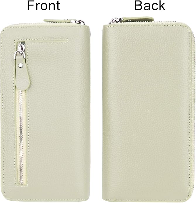 YALUXE Real Leather Zip Around Wallet RFID Blocking Wristlet Handbag Purse Clutch with Double Zipper Pockets