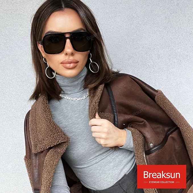 Retro Aviator Sunglasses for Women Men Trendy Classic 70s Square Aviator Sun Glasses Vintage Shades