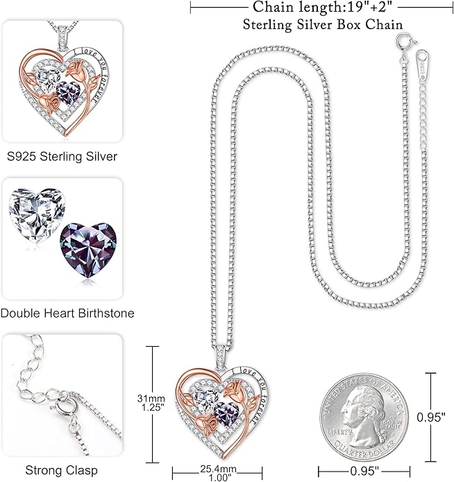 Iefil Mothers Day Gifts for Wife - Sterling Silver Birthstone Necklace Birthday Gifts for Her Wife