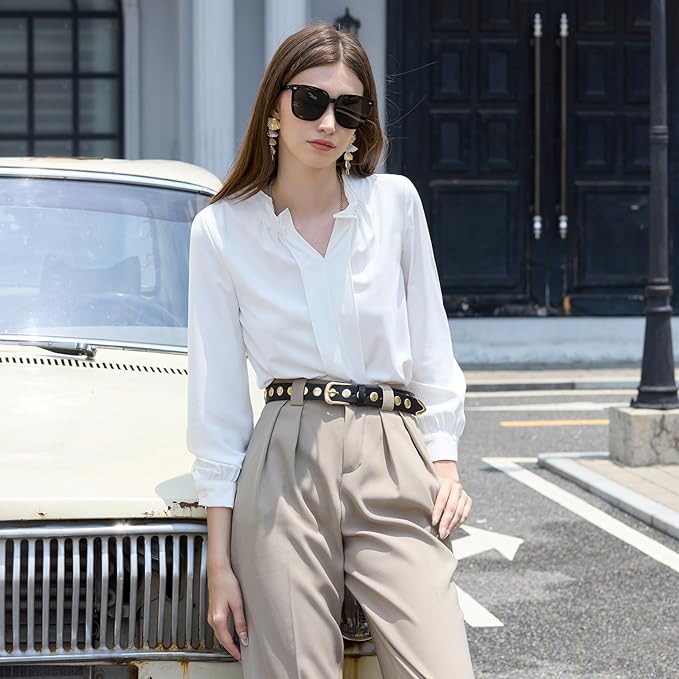 VATAN Women Leather Belt for Jeans Dresses Pants Fashion Ladies Casual Waist Belt with Gold Buckle