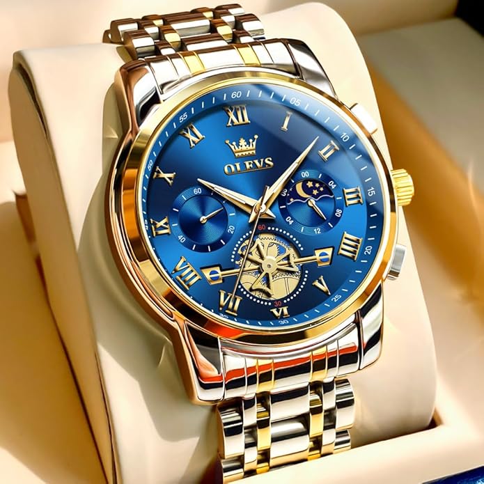 OLEVS Mens Watches Waterproof Stainless Steel Adjustable Bracelet Watch Quartz Analog Watch for Men Fashion Business Classic Mens's Wrist watch's Casual Watches Gold/Blue/Black/White/Face/Dial