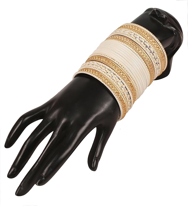 Touchstone Indian Metal Bangles for Women Gold Alloy Bracelets desi 2 Dozen Bangle Collection Bollywood Women's Jewelry Set Multi Stacking Wide Chunky Textured Golden Set of 24 in Gold or White Tone
