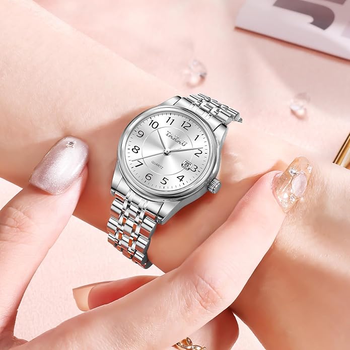 Gold Silver Two Tone Women Stainless Steel Watch Small Wrist ElegantDress Watch for Women Fashion Luxury Waterproof Day Date Analog Quartz Ladies Watches