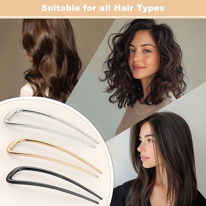 3 Pcs Metal French Hair Pins for Women Girls, U-Shaped French Twis Hair Pins for Buns, Elegant Hairstyle Accessories