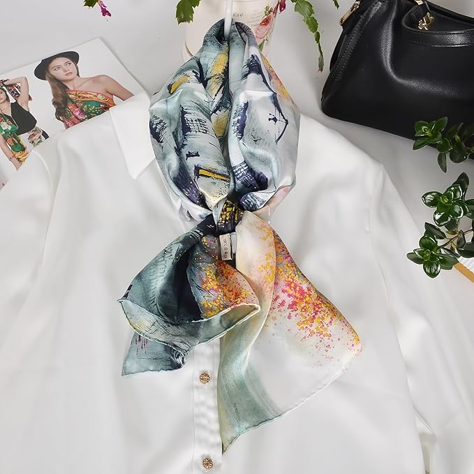 100% Mulberry Silk Scarf for Women Neck Oblong Headscarves Long Floral Print Lightweight Silk Wraps Shawls 67"*20"
