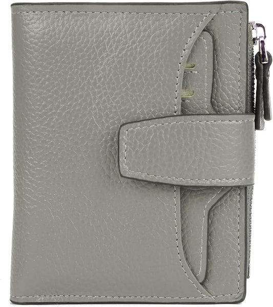 AINIMOER Women's RFID Blocking Leather Small Compact Bi-fold Zipper Pocket Wallet Card Case Purse with id Window