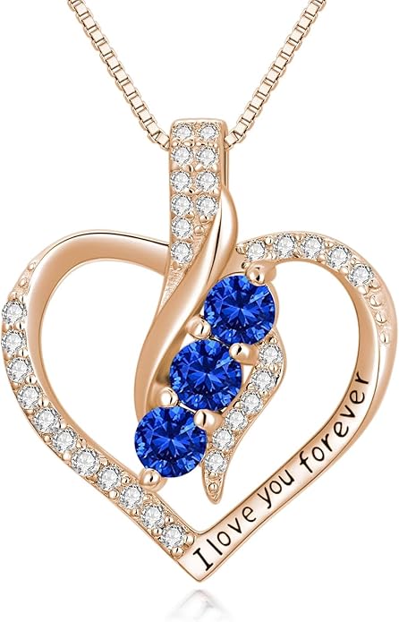 Rose Heart Birthstone Necklace for Women - Solid S925 Sterling Silver with Rose Gold Plated Infinity Symbol of Love Valentine's, Mother's Day, Anniversary, Christmas Birthday Gift for Her, Mom, Wife, or Girlfriend.
