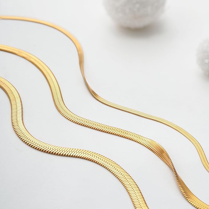 Gold Necklace for Women, 18K Gold Plated Layered Herringbone Necklace Choker Chain Necklaces Dainty Gold Necklaces Waterproof Jewelry for Women Non Tarnish