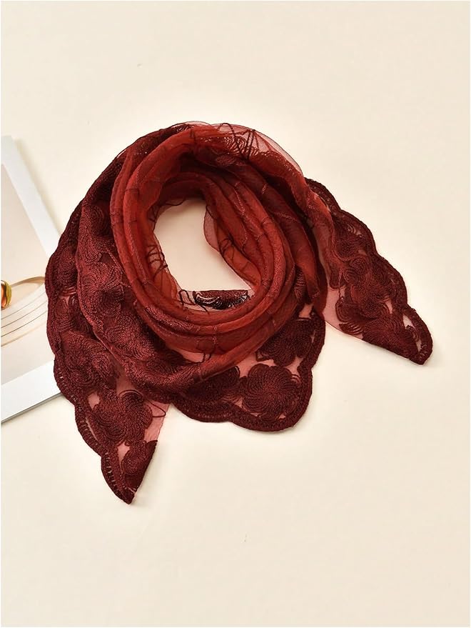 Floerns Women's Flower Embroidery Hair Scarf Headband Sheer Lace Hair Bandana