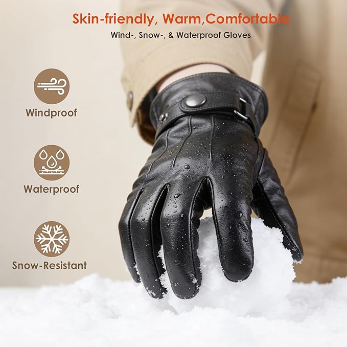 Aegend Winter Gloves Women Leather Gloves, Full Hand Touchscreen Winter Gloves Adjustable Wrist Strap for Driving&Outdoor