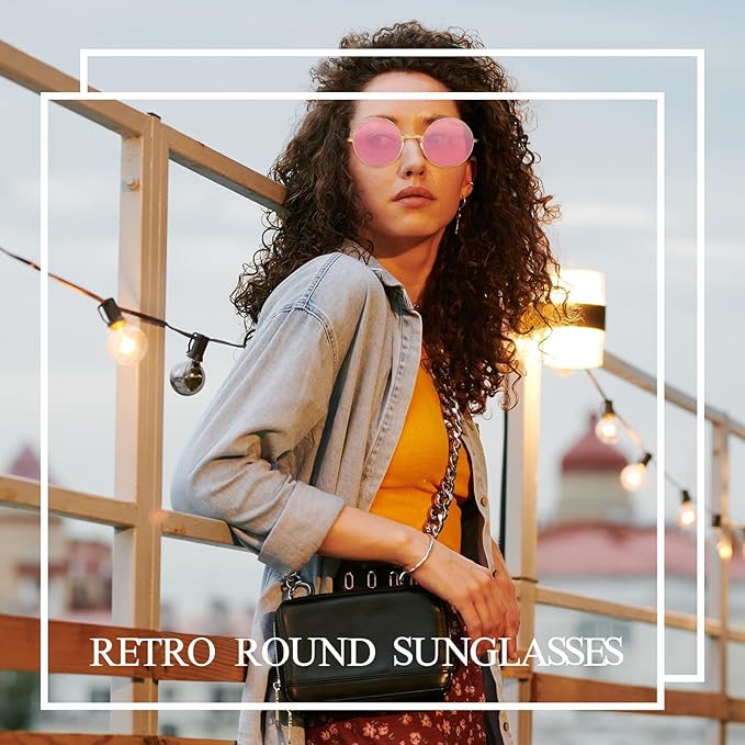 CHRORINE Hippie Sunglasses Round 70s Retro Glasses for Women Men Party Accessory Festival Fashion Vintage Sunglasses