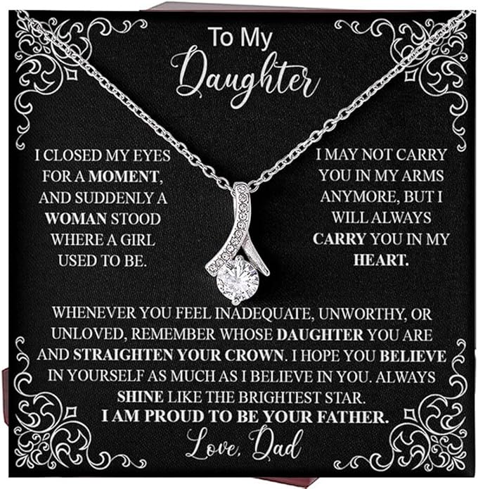 VIRAGIL To My Daughter Gift Necklace From Dad or Mom - Badass Daughter Jewelry With Heartfelt Message & Elegant Box