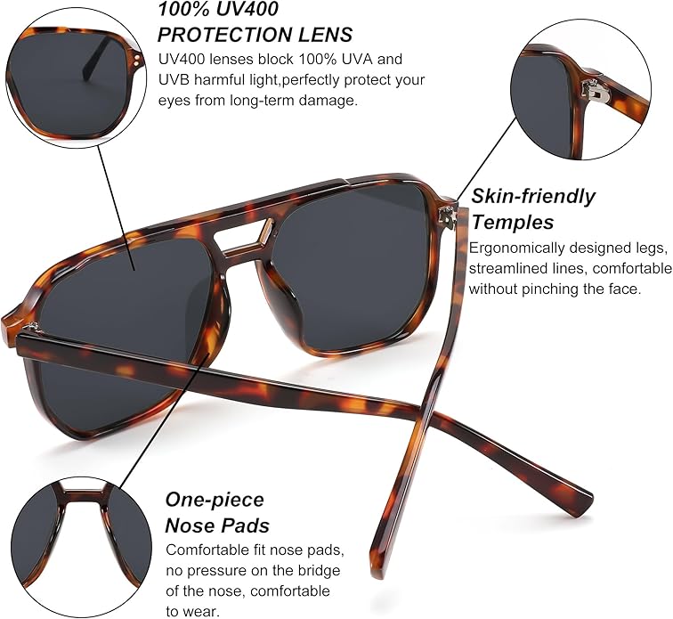 FEISEDY Retro Square Aviator Sunglasses Women Men 70s Vintage Trendy Plastic Frame Sun Glasses B2835