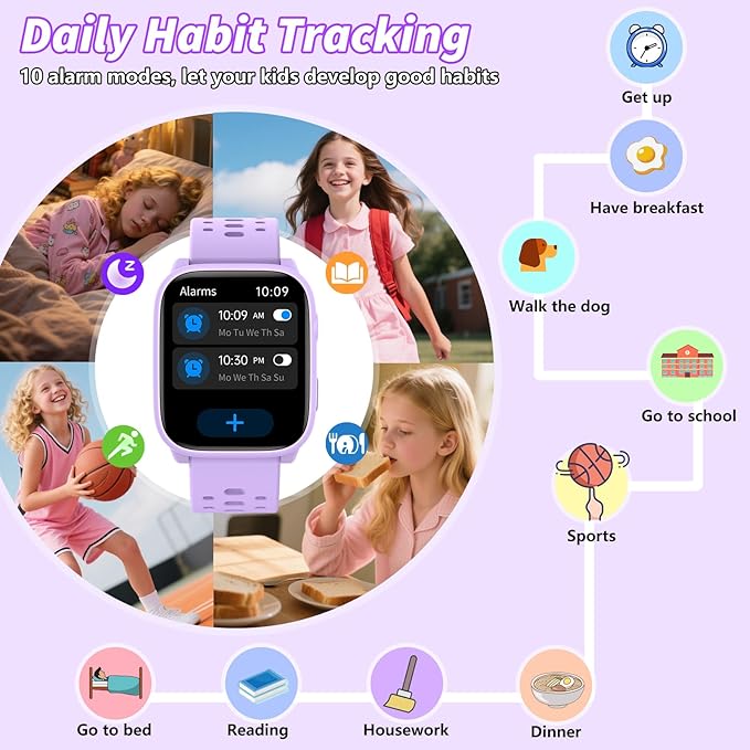 Smart Watch for Kids, 1.83" Fitness Tracker Watch Pedometer, Heart Rate, Sleep Monitor, IP68 Waterproof, Pedometer, Puzzle Games with/Without APP for Girls Boys Teens 6-16
