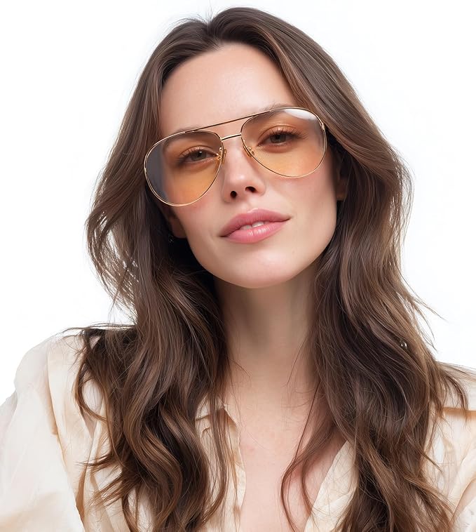 FEISEDY Oversized Aviator Sunglasses Women Men - Retro Gold Metal Chunky Frame, UV400 for Driving & Daily Wear B0311