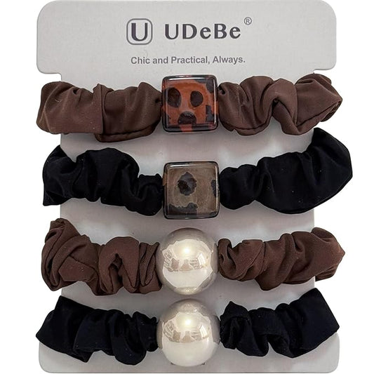 Silk Scrunchies Hair Ties 4Packs – Super Soft Thin Hair Scrunchies, Gentle on Hair, Faux Pearl Decorated Hair Accessories for Women