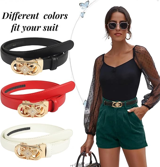 Women's Fashion Classic Metal Buckle Leather Belt with Jeans Dress