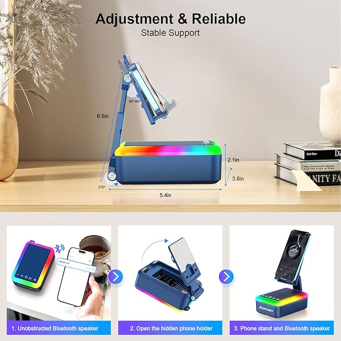 JTEMAN Gifts for Men Women Cell Phone Stand with Bluetooth Speaker and Light, Portable Lanyard, Cool Tech Gifts for Dad Mom Husband, Unique Birthday Gift Ideas Blue