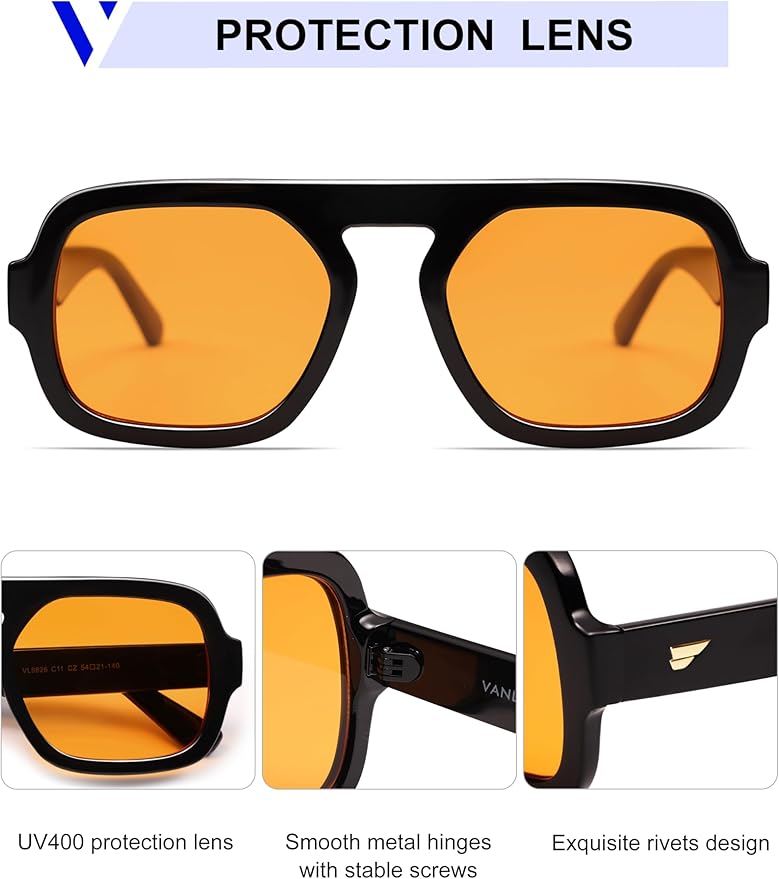 VANLINKER Oversized Retro Square Aviator Sunglasses for Women Men 70s Vintage Style Trendy Big Flat Top Sun Glasses VL9826