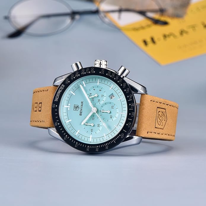 BY BENYAR Watch for Men Analog Quartz Chronograph Waterproof Luminous Designer Mens Wrist Watches Business Work Sport Casual Dress Watch with Silicone Strap Elegant Gifts for Men