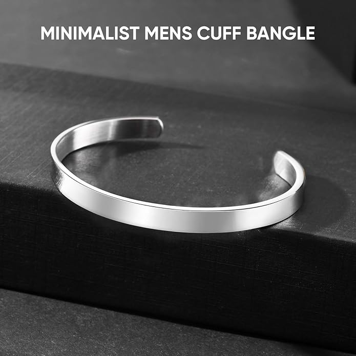 MEALGUET Stainless Steel Mens Cuff Bracelet : Minimal Cool Silver/Black/Gold Plated Open Metal Cuff Bangle Bracelets for Men,Mens Bracelet Jewelry Gift