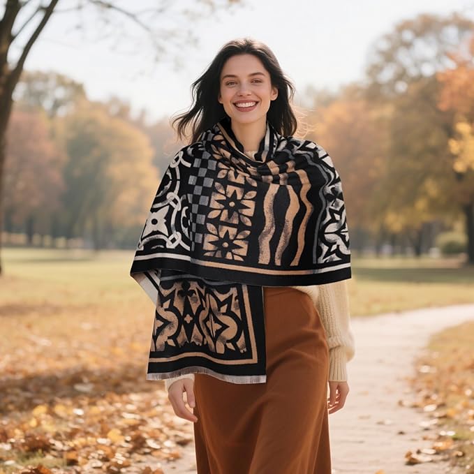 EXTREE Scarfs for Women Pashmina Silky Shawl Wrap for Evening Dressing Blanket Open Front Poncho Cape