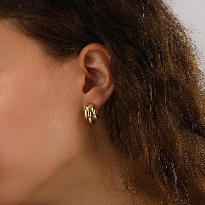 Chunky Small Knot Earrings Gold Silver Geometric Earrings for Women Dainty Gold and Silver Plated Dangle Drop Earrings Hypoallergenic and Lightweight Fashion Trendy Jewelry Gifts