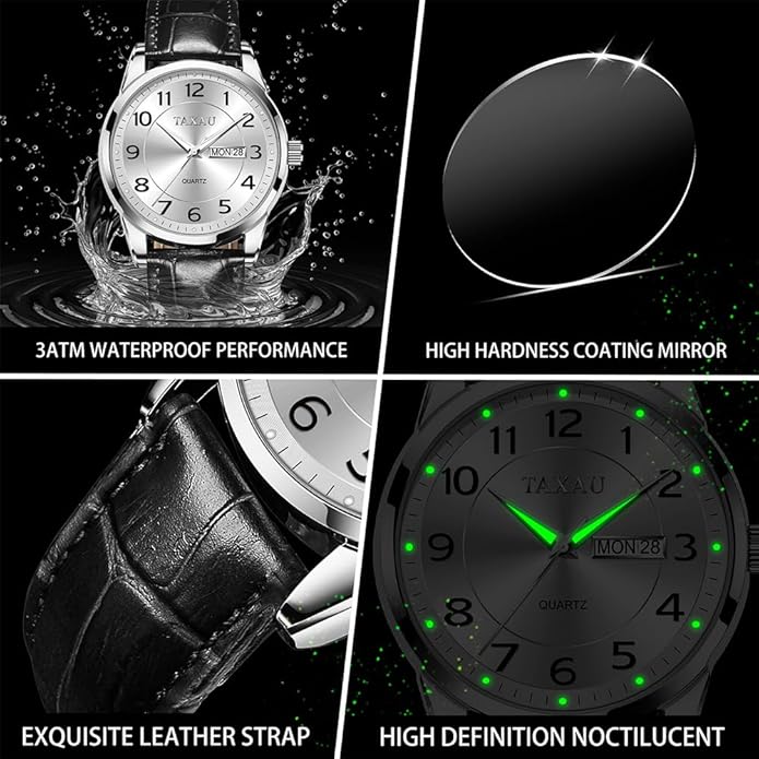 Watches for Men Luxury Analog Waterproof Classic Leather Large Face Simple Easy Read Quartz Minimalist Dress Day Date Quartz Mens Watches